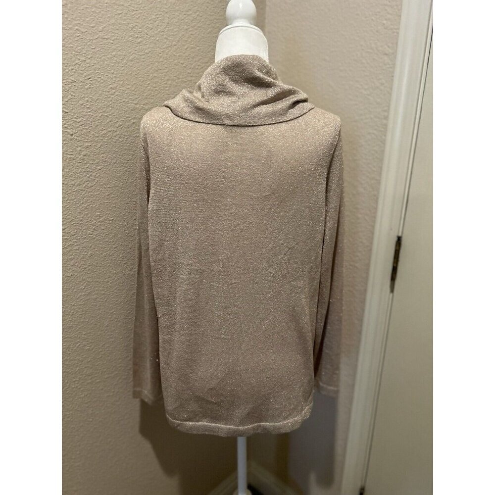 Coldwater Creek Top PXL 16 Gold Metallic Shimmer Cowl Neck Knit Glitter Disco - Picture 3 of 5